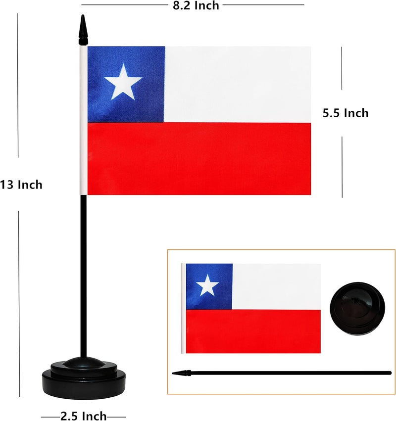 BCLin Chile Desk Flag Set, 2 Pack Chilean Table Office Flags, Small Mini Desktop Flag With 12" Solid Black Pole, Black Base, Miniature Desktop Flag - Image 2